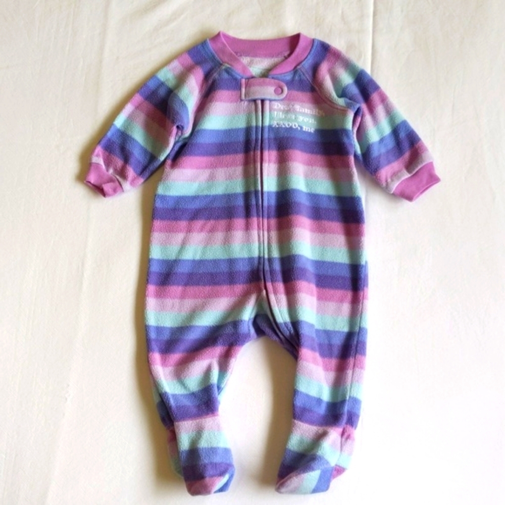 children's place striped fleece zipper footie sleeper pajamas 3-6 months baby